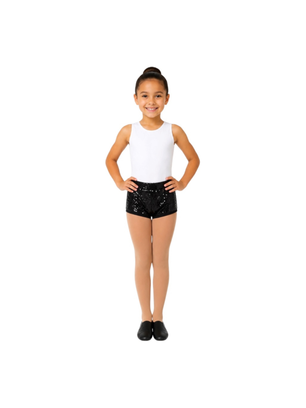Welaken Girls Size 8Y Black Sequin Dance Shorts Performance Costume